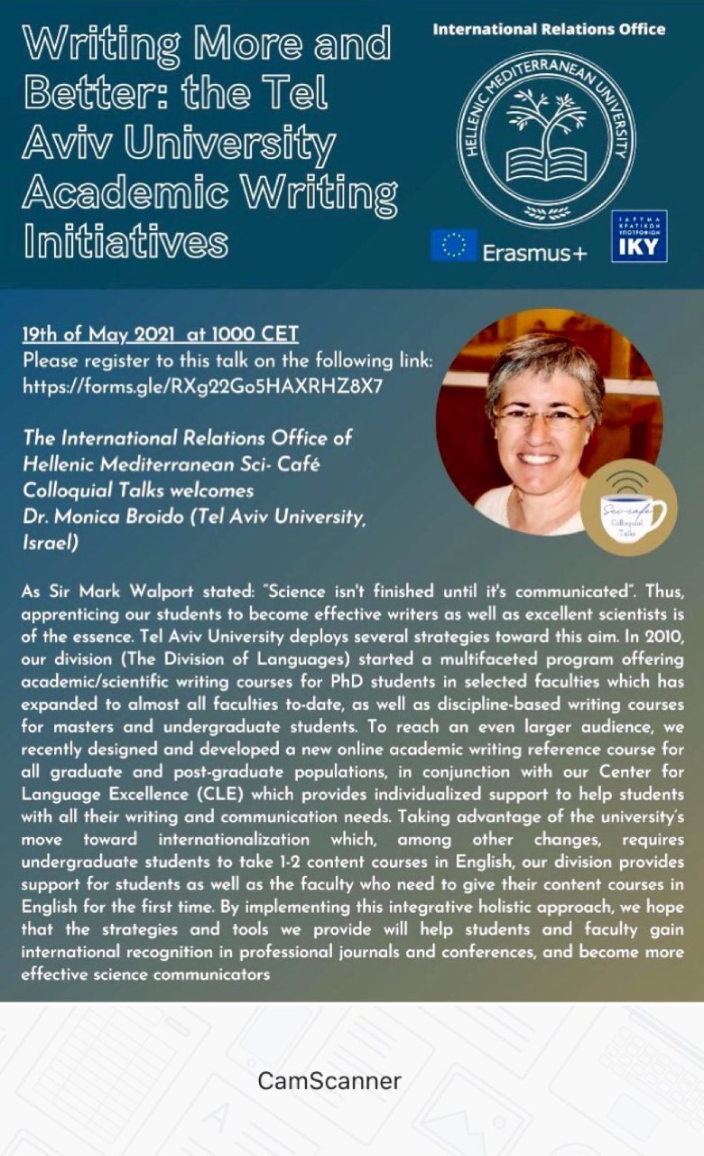WEBINAR: Writing More and Better: the Tel Aviv University Academic Writing Initiatives